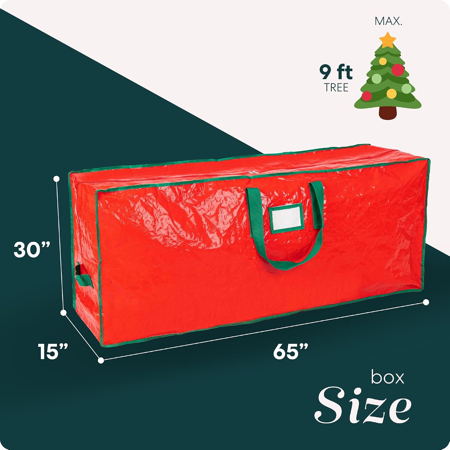 Handy Laundry Christmas Tree Storage Bag for 9 Foot Artificial Tree – Heavy Duty Waterproof Tarp. Reinforced Handles. Double Zipper. Protects from Dust & Moisture. Spacious Holiday Décor Storage. Red - Image 3