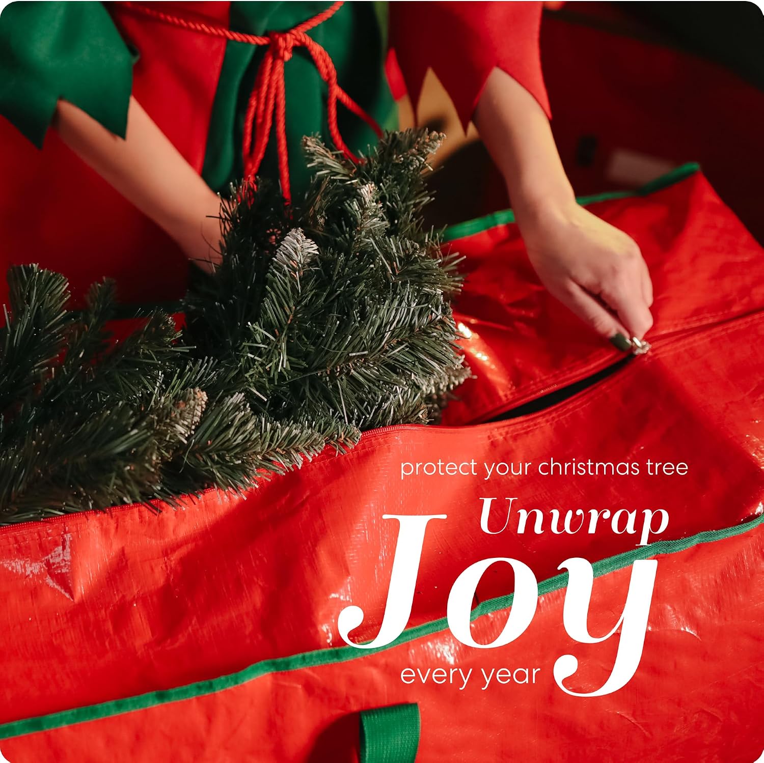 Handy Laundry Christmas Tree Storage Bag for 9 Foot Artificial Tree – Heavy Duty Waterproof Tarp. Reinforced Handles. Double Zipper. Protects from Dust & Moisture. Spacious Holiday Décor Storage. Red - Image 2